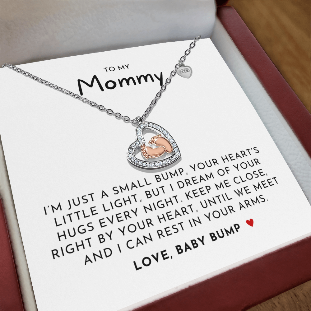 To My Mommy Rose Gold Baby Feet Necklace with Mahogany Luxury Gift Box