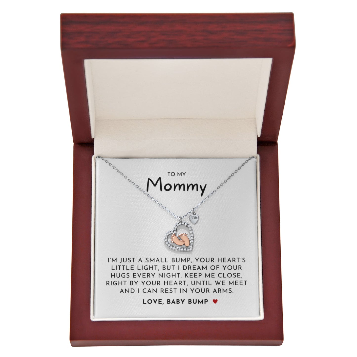 To My Mommy Rose Gold Baby Feet Necklace with Mahogany Luxury Gift Box