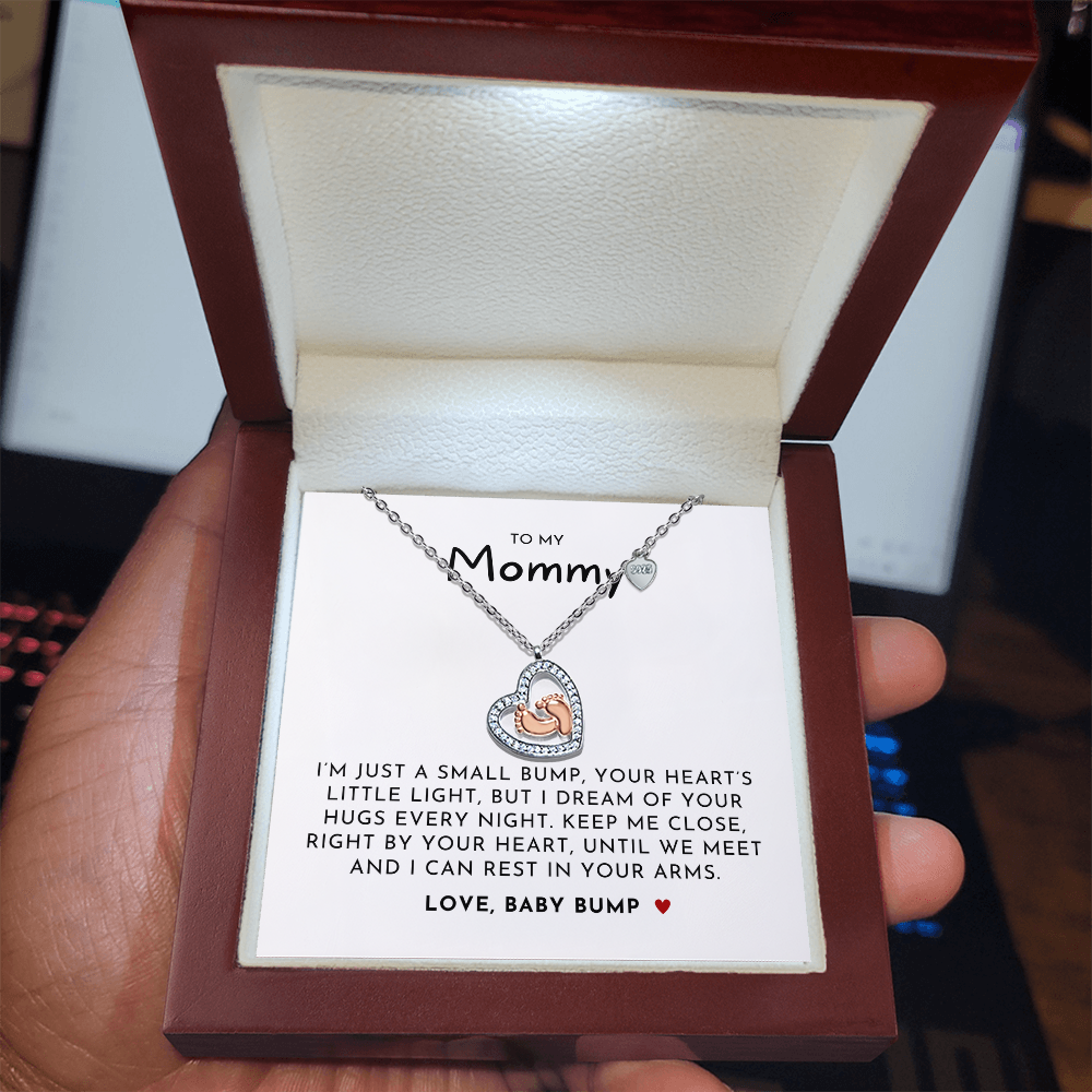 To My Mommy Rose Gold Baby Feet Necklace with Mahogany Luxury Gift Box