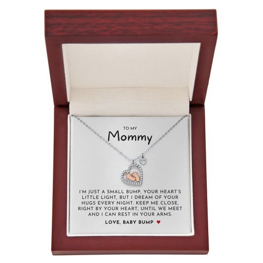 To My Mommy Rose Gold Baby Feet Necklace with Mahogany Luxury Gift Box
